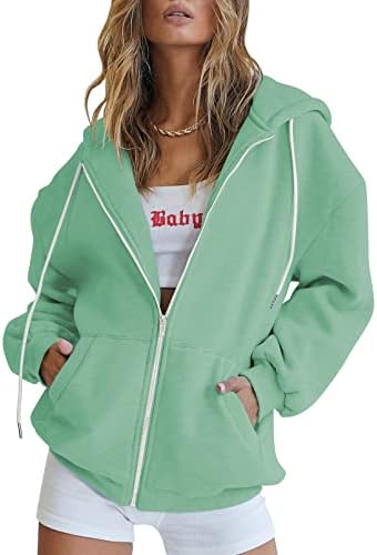 Kisscynest ženska modna modna kapuljača Teen Girl Fall Jacket Prevelike ležerne dukseve Y2K odjeće s džepom