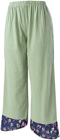 Pamučne lanene Capri hlače Ženske Ležerne ljetne Capri hlače s džepovima visokog struka udobne hlače za plažu Vintage Harem