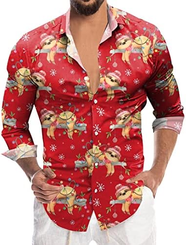 Gdjgta muški modni povremeni božićni digitalni 3D tisak za odmor gumb košulja dugih rukava košulja s kopnom košulja majica