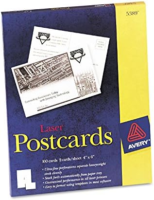 Avery 5389 laserske razglednice, perforirane, 4-inčni x6-inčni, 100/bx, bijeli