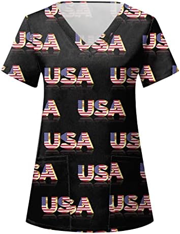 4. srpnja majice za žene sa zastavom SAD-a ljetna košulja kratkih rukava s izrezom u obliku slova U I 2 džepa Bluza Top Svečana