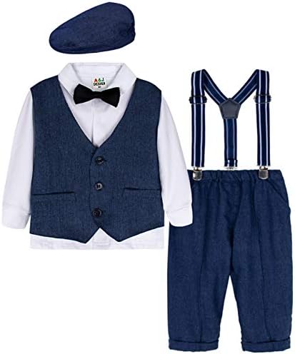 Komplet odjeće za dječake od 4 komada, košulja, hlače, prsluk i šešir za Gospodina
