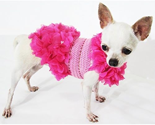 Kukičana ružičasta pseća haljina s biserima cvijet jedinstvena odjeća za kućne ljubimce 14f