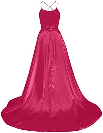 Ženske maturalne haljine, duge satenske haljine od špageta s prorezom od $ 2023, večernje haljine s džepovima