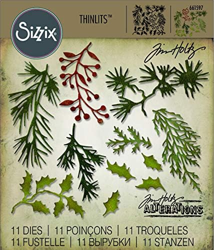 Sizzix Thinlits Die Set 661597, blagdansko zelenilo, mini Tim Holtz, 11 paket, jedna veličina, više boja