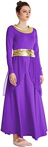 Hihcbf žene dugi rukavi pohvale plesna haljina liturgijska metalni pojas široki ljuljački šifonska suknja štovanje lirskog