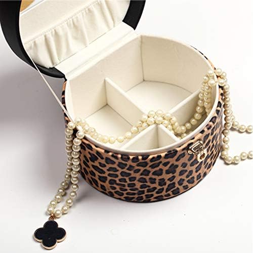 Topyl Faux kožna kutija Organizator nakita za zaključavanje kože s ogledalom za prstenove Ogrlice, 2 sloj kutija za nakit