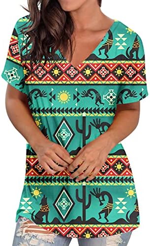V Neck majice za žene plemenske aztec print ljetni vrhovi labavi casual havajska bluza vintage etnička geometrijska majica