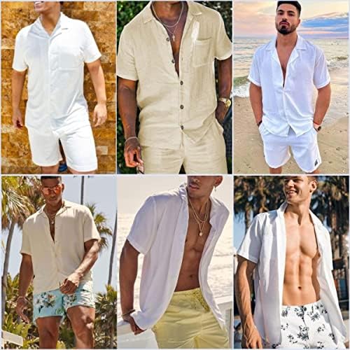FENXXXL muške posteljine Postavlja se odjeća 2 komada modnog gumba kratkih rukava Down Shorts Sets Outfits Outfits Summer