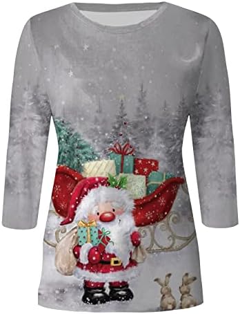 Nokmopo božićna košulja za žensku modu casual četveronožni božićni tisak okrugli vrat pulover osnovne majice vrhovi