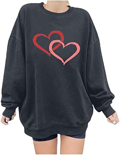 Valentinovo dukserica za žene zabavna tiskana majica velike veličine dukvica casual okrugli neeck pulover vrhovi
