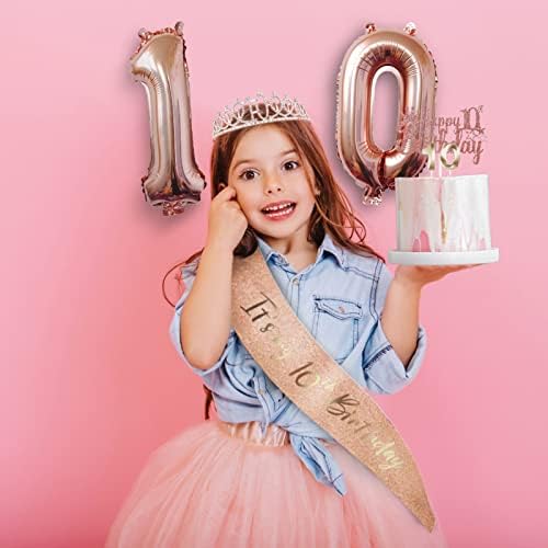 Slatki ukrasi od 10 rođendana za nju - 5pcs pokloni, uključujući 10. tiara krunu, krilo, toke za torte, balone, rođendanske
