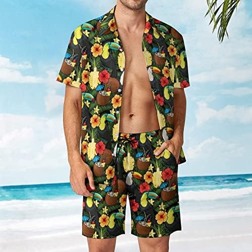 GHDHUE muške košulje Havajske setove novitet košulja s kratkim rukavima i kratkih odijela Set 2 komada tropska odjeća za