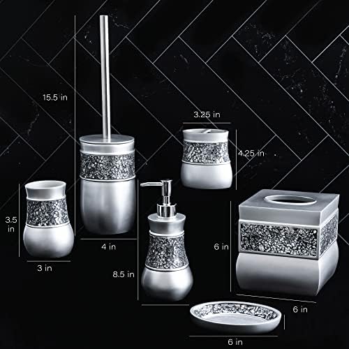Silver kupaonica set - Bling 6 komada set za dodatak za kupaonicu s elegantnim mozaičnim staklom uključuje: toaletna četkica