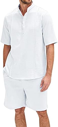 Muški solidni kratki setovi 2 komada odijela labavi ležerni gumb za o ovratnik dolje košulja, a kratke hlače postavljaju