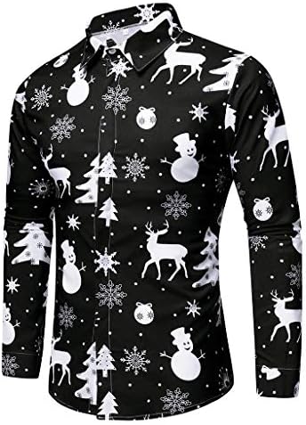 XXBR Božićne košulje za muške, smiješni Xmas jezgar snjegovićni gumb za ispis, dolje, zaokretni ovratnik, ležerna košulja