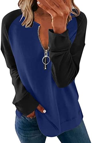 Kuaileya Quarter Zip pulover Women Casual dugih rukava u boji dukserice za punovoljenje labave puloverske majice