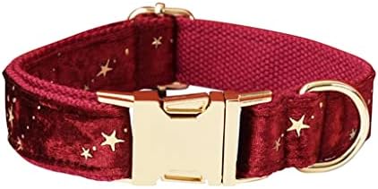 Walnuta Personalizirani ovratnik za pse božićni crveni baršun kravata kravata za kućne ljubimce i povodce set sa golden zvijezdama