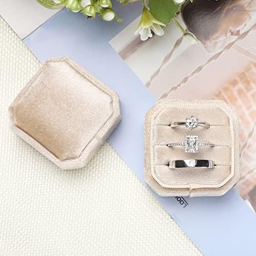 Kutija za prsten od baršuna, Octagon Velvet Nakit Box Skladištenje 3 utora za držač prstena za prijedlog, angažman, svadbena