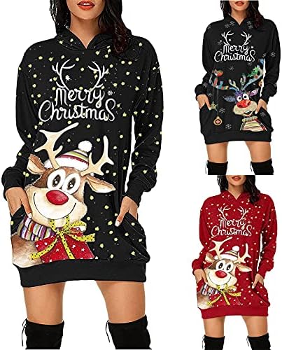 Timifis božićna haljina za kapuljače za žene puloverske dukseve dugih rukava s dugim rukavima Smiješni gmaz Djeda Božićnja