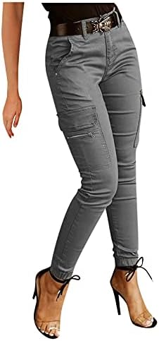 Ženske joga hlače povremene čvrste teretne hlače kazneni džep s patentnim zatvaračem bez dizajna u boji gamaša za atletske