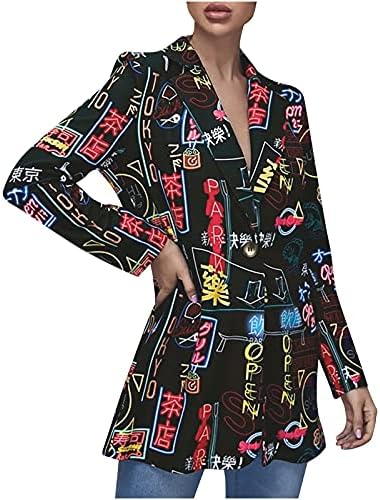 Novinari ženskog gumba dugih rukava Pop Art Print Work Office Blazers Business Casual Open Front Blazer jakna