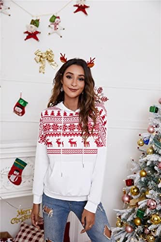 Escaco Womens božićne kapuljače casual vrhovi božićno drvce jelene snježne pahuljice puloverske majice s džepom