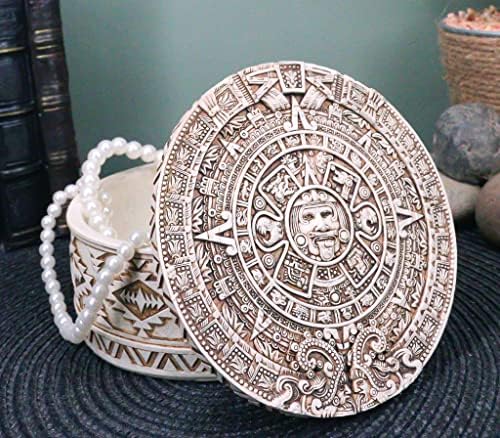 Ebros okrugli mezoamerički Maya aztec kutija nakita Figurica 5 promjera solarni kalendar sunce bog Huitzilopochtli dekor