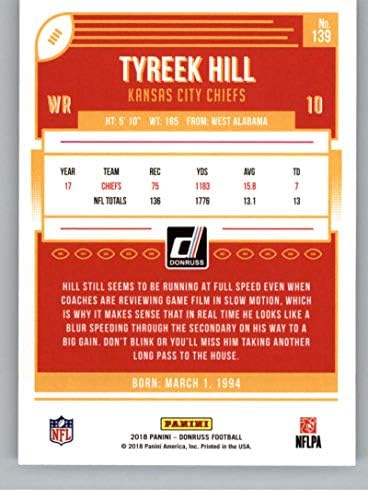 2018. Donruss nogomet 139 Tyreek Hill Kansas City Chiefs Službeni NFL trgovačka karta