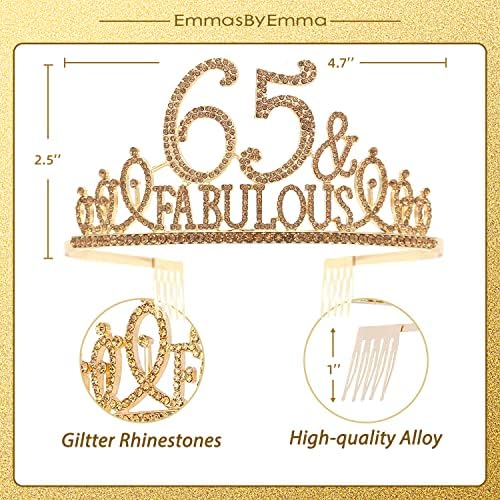 65. rođendanska krila i tiara za žene - fenomenalni sjajni sash + fenomenalni rinestone zlato Premium metal tiara za nju,