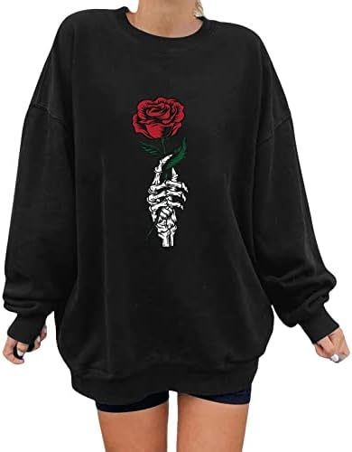 UIKMNH TEEN GIRL Twimheirt Cvijet ruža Elegantna bluza dugih rukava ležerna jesenska zima i proljetna runa Slatka dukserica