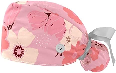 Animirane ružičaste cvjetne radne kape s gumbima, dugačka kosa kape za kape za kosu rep za žene