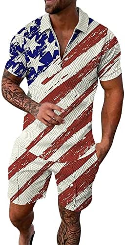 Muška kratka rukava ležerna košulja i kratke hlače postavlja Dan neovisnosti Dvodijelni ljetni odjeli ZIP TRACKSUIT SET 42