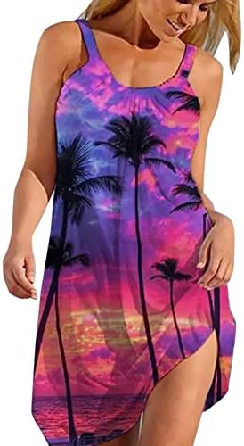 Mini haljina za plažu za žene, havajske ljetne blagdanske haljine s printom, Ženske haljine s naramenicama bez rukava za