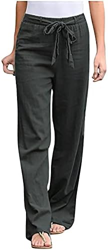 RBCULF trener za žensku čvrstu boju pamučna lanena čipka ravna hlača plus veličina labave casual pune duljine hlače pune