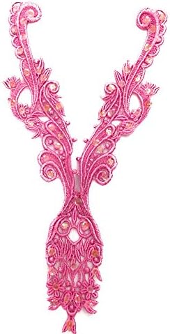 2 ružičaste ružičaste ovratnike šljokice čipke Applikvi, motiv šivanja svadbenog vjenčanica, jarma, dickey