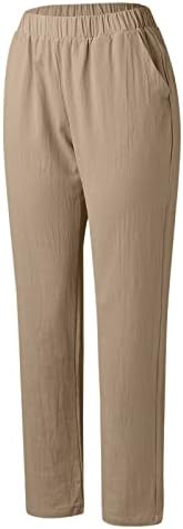 Usuming žene ležerne hlače pamučne lanene hlače visoke hlače hlače za gležnjeve hlače plaža hlače s džepom