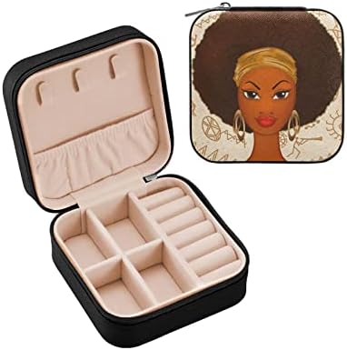 Alaza Portret afroameričke crne žene Mali nakit kutija za žene djevojke muškarci Putni nakit Organizator, crni rub