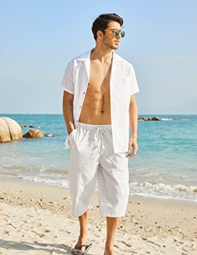 Coofandy muške posteljine Capri hlače povremene crteži joge hlače vrećaste harem hlače široke noge plaža capris