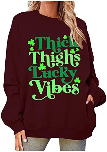 Nokmopo kardigan džemperi za žene ženski sveti Patrick's Dan print pulover okrugli vrat kapljice ramena dugih rukava bluza