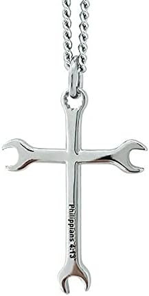 Muška ogrlica s križnim ključem od nehrđajućeg čelika - Filipljanima 4:13