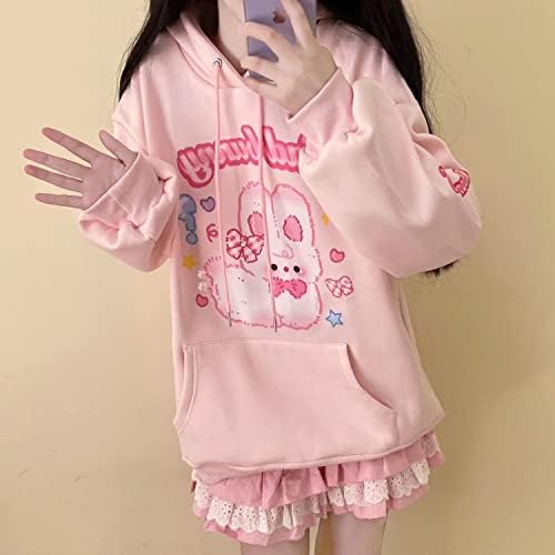 Kawaii zeko ružičasta kapuljača s kičmom dukserica djevojka tinejdžerke japanske slatke predimenzionirane pulovera odjeća
