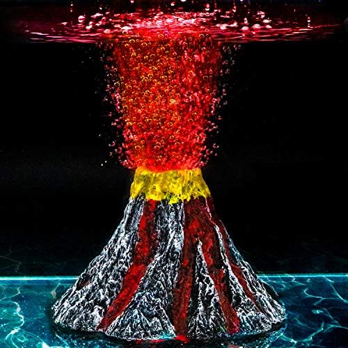 Akvarijski ukrasi, zračni kamen mjehurića vulkano oblik ukrasa set s crvenim LED reflektorom za betta akvarij riblji spremnik