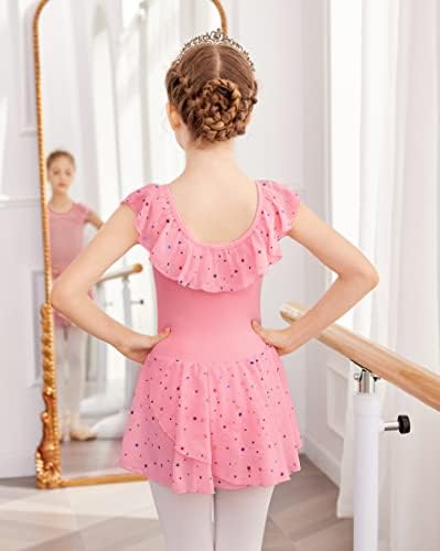 Zaclotre djevojke baletni leotard s suknjom djeca šareni ruffle rukavi plesna haljina balerina outfit