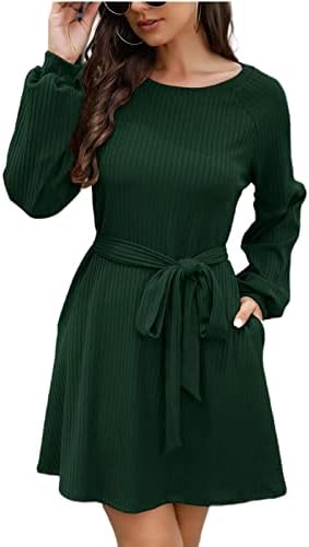 Nokmopo haljina s dugim rukavima za žene seksi jesenski zimski modni temperament pleteni pojas solidna boja dugih rukava