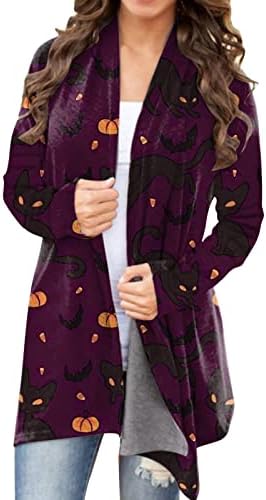 Ženski Halloween casual bluza životinjski mačji print kardigan kaput dugi rukavi vrhovi smiješni kaput s prednjim prednjim