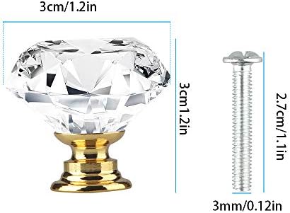 Tomorotec Elegantna staklena ladica u obliku kristala u obliku dijamanta - set od 12 sa zlatnom bazom i vijcima, 1,2 inča/30
