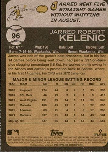 2022 Topps Heritage 96 Jarred Kelenic NM-MT Seattle Mariners bejzbol