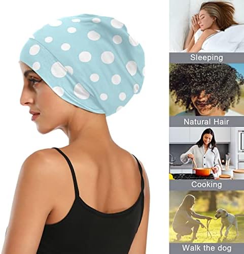 Ženske modne beanie lubanje kapice šešir poklopac kose, geometrijske bijele točkice elastične glave za glavu noć za spavanje
