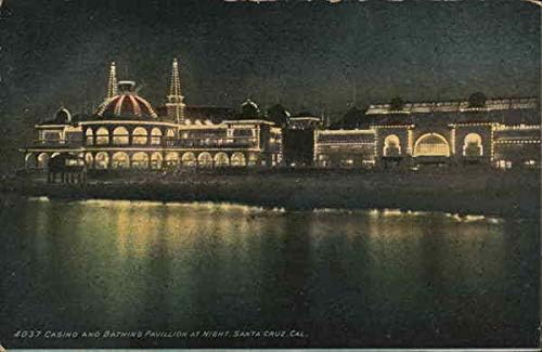 Casino i kupanje Pavillion noću Santa Cruz, Kalifornija CA Originalna antička razglednica